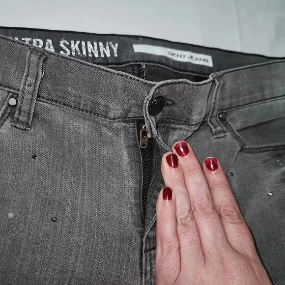 Vintage DKNY Jeans "Ave B" Vintage Gray Tiny Sparkle Studs Sz 8 - Picture 5 of 15